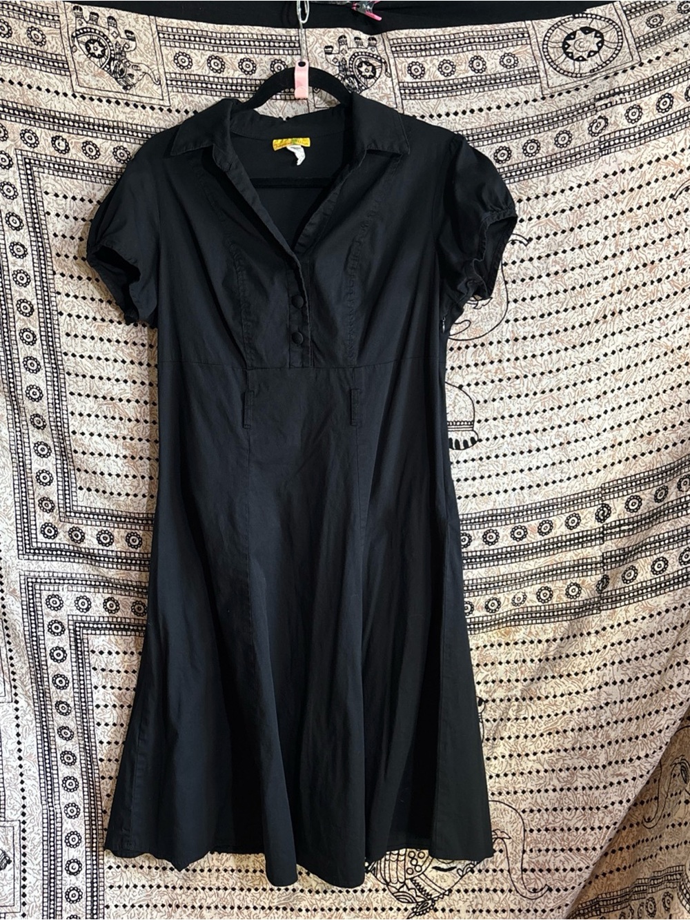 Tropical Wear Black A-line Collared Pinup Retro Black 90s Dress Size 1XL